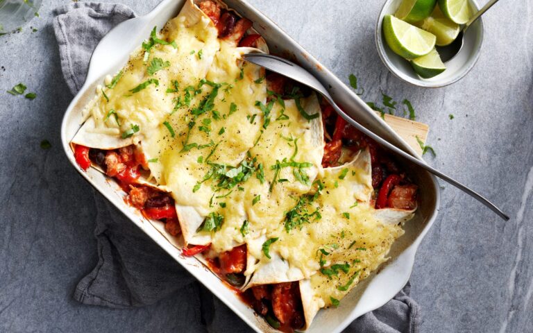 Enchiladas med strimlet svinekjott