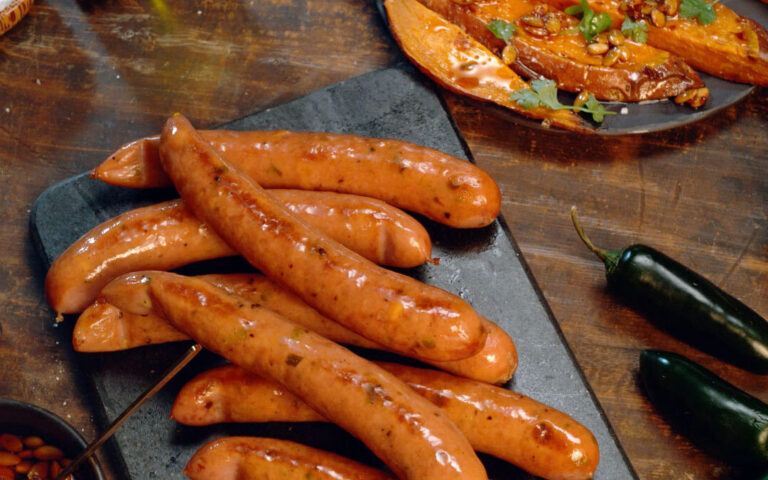 Jalapeno og ostepølser med søtpoteter og gresskarkjerner