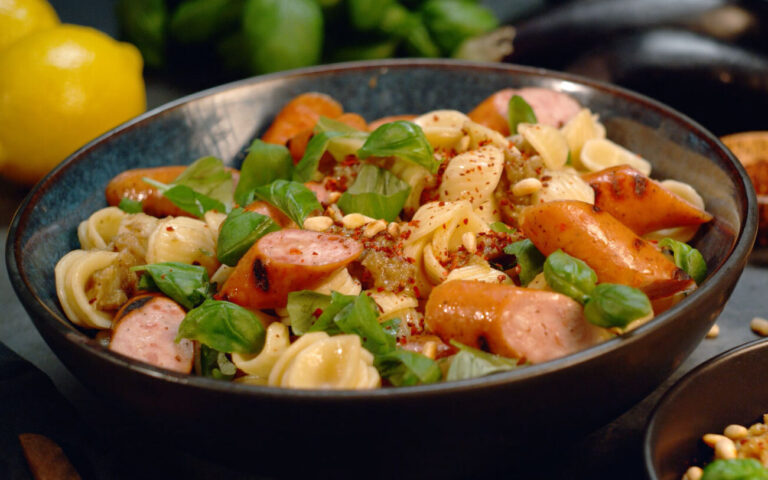 Pasta med siliana ostepølse og auberginemos