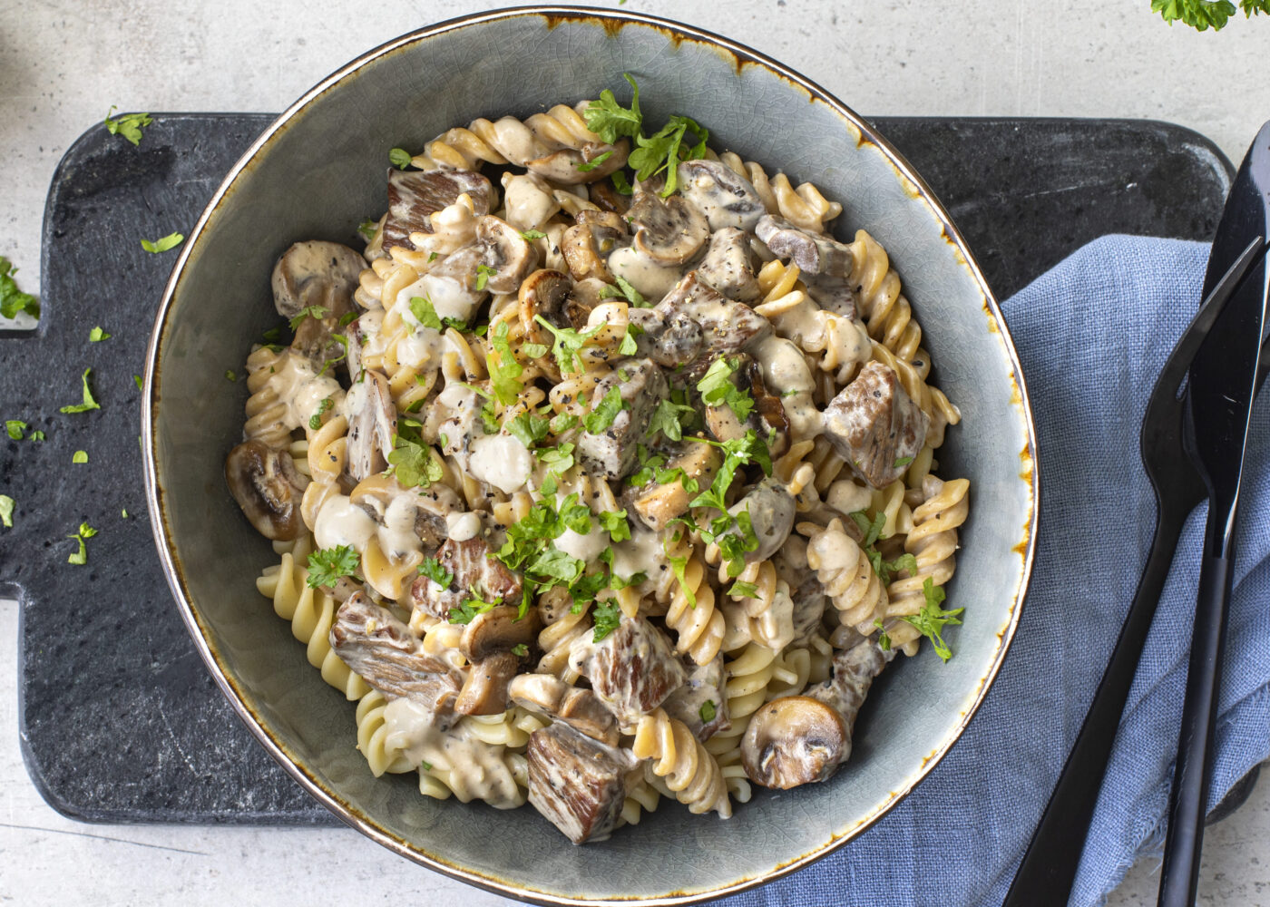 Biff stroganoff med pasta